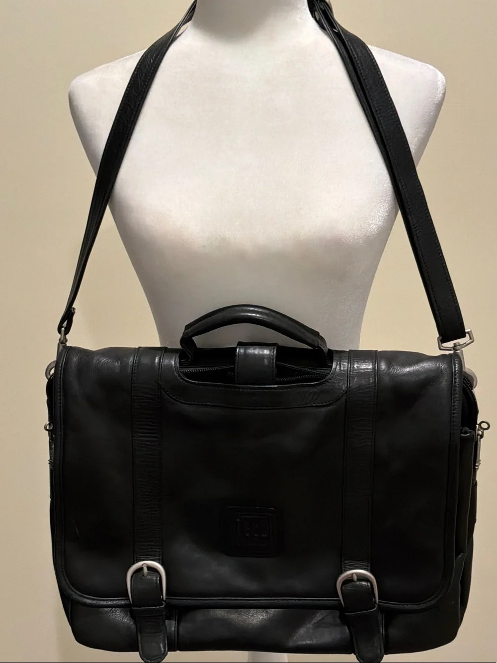 Black Leather Messenger Bag for Men by 100% leather multi compartments by HT
